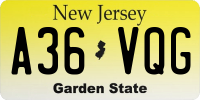NJ license plate A36VQG