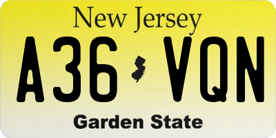 NJ license plate A36VQN