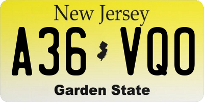 NJ license plate A36VQO