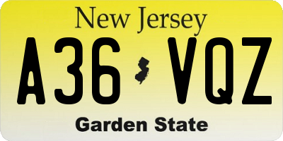 NJ license plate A36VQZ