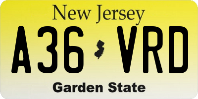 NJ license plate A36VRD