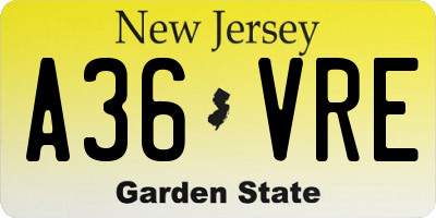 NJ license plate A36VRE