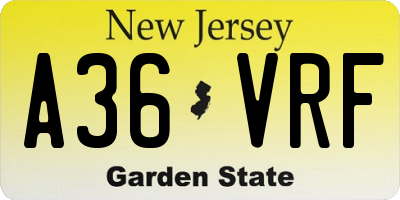 NJ license plate A36VRF