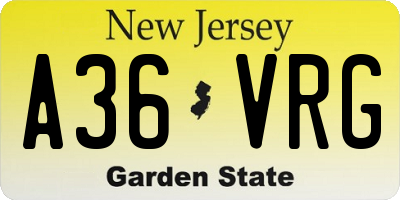 NJ license plate A36VRG