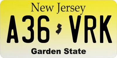 NJ license plate A36VRK