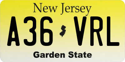 NJ license plate A36VRL
