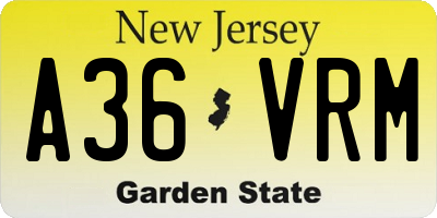 NJ license plate A36VRM