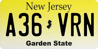 NJ license plate A36VRN