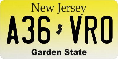 NJ license plate A36VRO