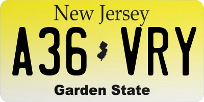 NJ license plate A36VRY