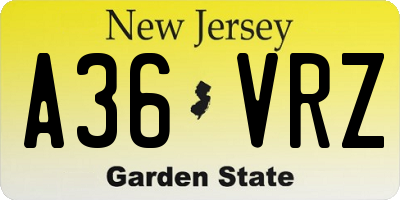 NJ license plate A36VRZ