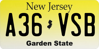 NJ license plate A36VSB