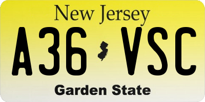 NJ license plate A36VSC