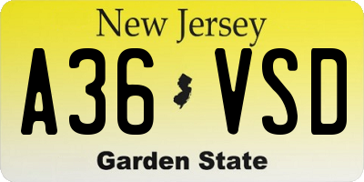 NJ license plate A36VSD