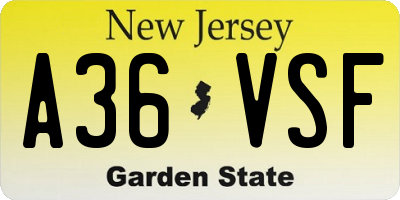 NJ license plate A36VSF