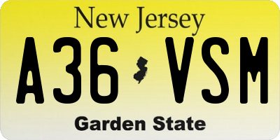 NJ license plate A36VSM