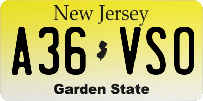 NJ license plate A36VSO