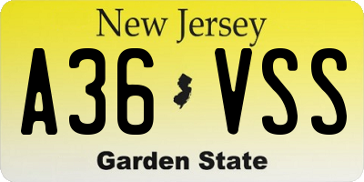 NJ license plate A36VSS