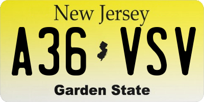 NJ license plate A36VSV