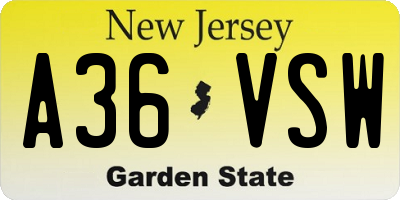 NJ license plate A36VSW