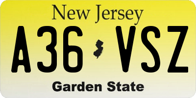 NJ license plate A36VSZ