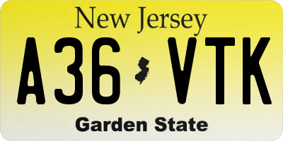 NJ license plate A36VTK