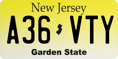 NJ license plate A36VTY