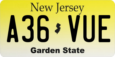 NJ license plate A36VUE