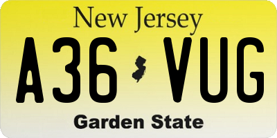 NJ license plate A36VUG