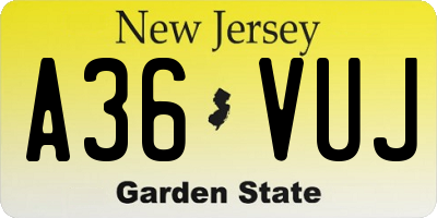 NJ license plate A36VUJ