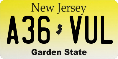 NJ license plate A36VUL