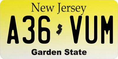NJ license plate A36VUM