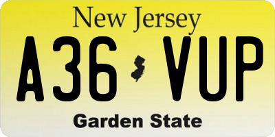 NJ license plate A36VUP
