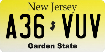 NJ license plate A36VUV