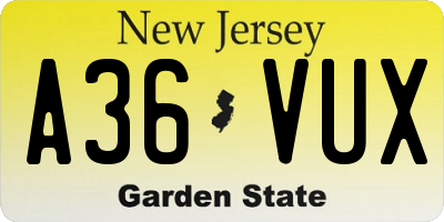 NJ license plate A36VUX