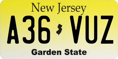 NJ license plate A36VUZ