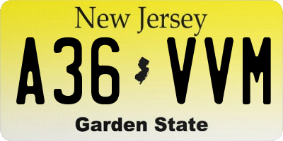 NJ license plate A36VVM