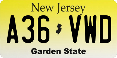 NJ license plate A36VWD