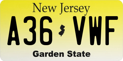 NJ license plate A36VWF