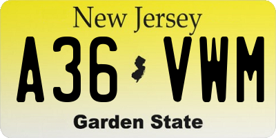 NJ license plate A36VWM