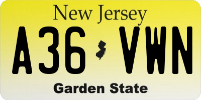NJ license plate A36VWN
