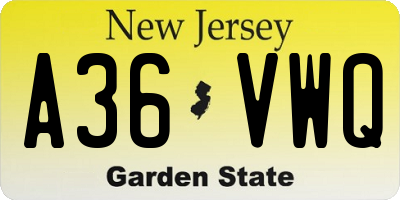 NJ license plate A36VWQ