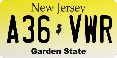 NJ license plate A36VWR