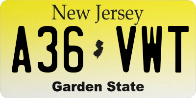 NJ license plate A36VWT