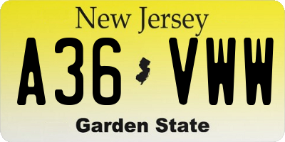 NJ license plate A36VWW