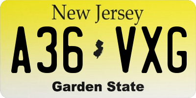 NJ license plate A36VXG