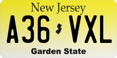 NJ license plate A36VXL