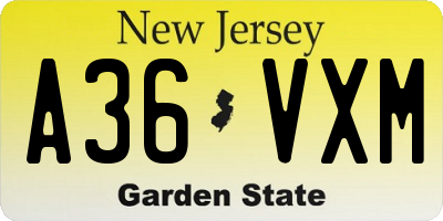 NJ license plate A36VXM