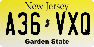 NJ license plate A36VXQ