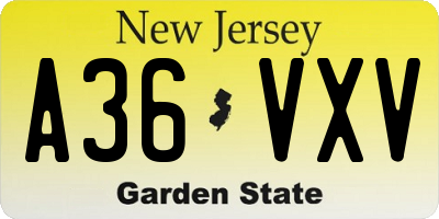 NJ license plate A36VXV